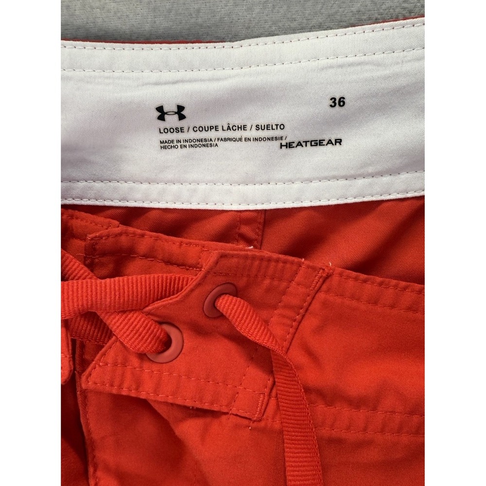 Under Armour Heatgear Men's Sz 36 Red Logo Zip Pockets Boardshorts Swim Trunks - Picture 6 of 8